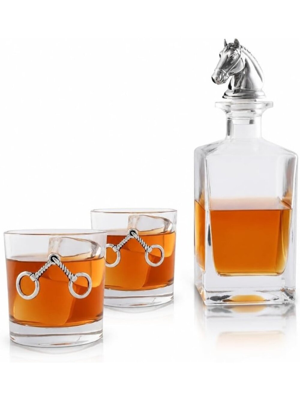 Arthur Court Equestrian Decanter Set Horse Head 2 Whiskey Glasses NIB